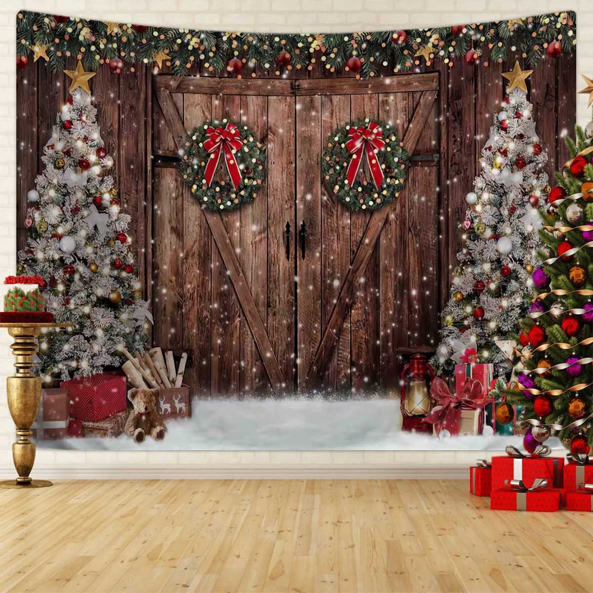 1pc Christmas Background Cloth Christmas Ball Photography Background Tapestry Happy New Year Family Party DecorationM251125