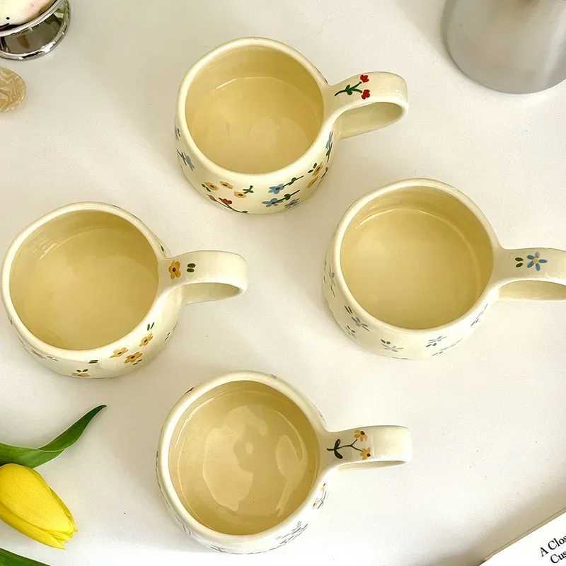 JUSTINLAU Hand Pinched Ceramic Mugs Korean Style Irregular Flower Pattern Coffee Cup Breakfast Milk Oat Water Cup Gift for Girl Y251125