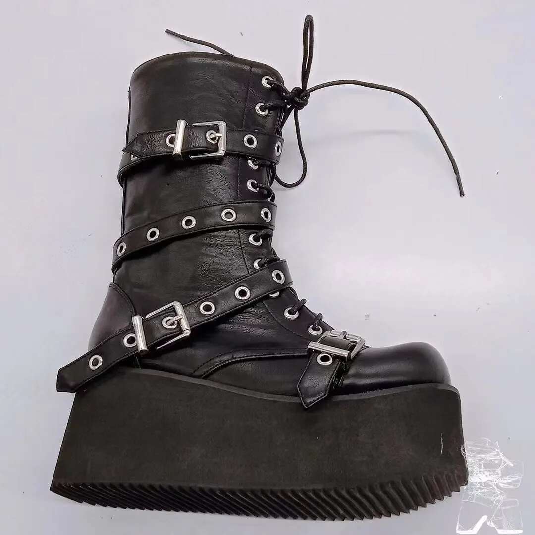 Plus Size 43 Autumn Buckle Round Toe Wedges Platform Punk Goth INS Street Shoes Combat Boots For Women
