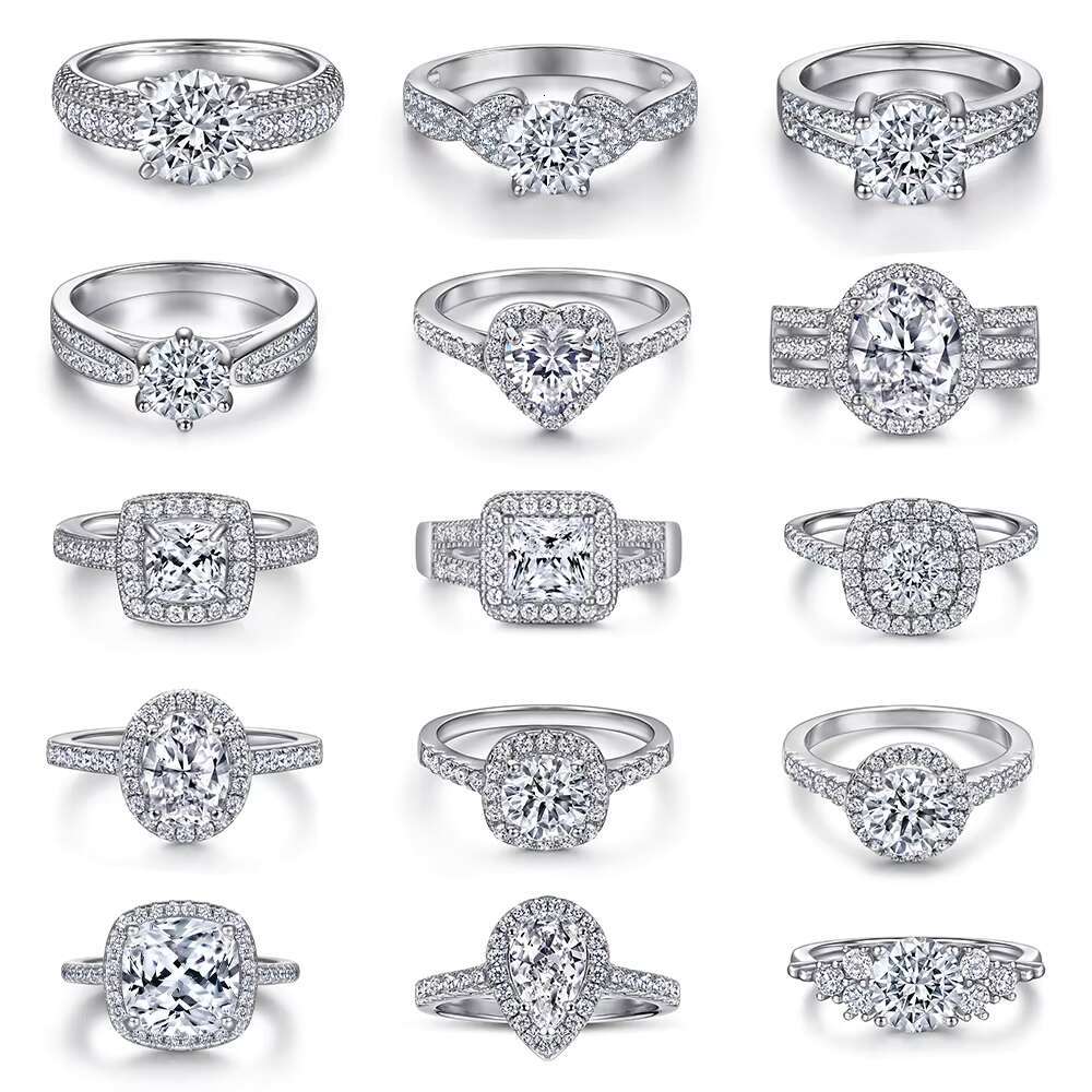 Moissanite Ring 925 Sterling Silver Fine Jewelry Rings Round Shape 18K White Gold Plated Wedding Ring for Women