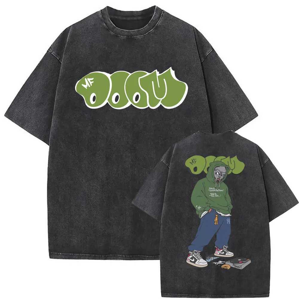 Washed Vintage Rapper Mf Doom MM Food Graphic Print T-shirt Mens Hip Hop Fashion T-shirt Mens Casual Extra Large Street Clothing W250425
