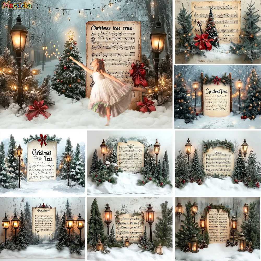 Christmas Wonderland Photography Background Carol Storybook Xmas Tree Lamps Snowy Backdrop New Years Eve Party Kids PortraitM251125