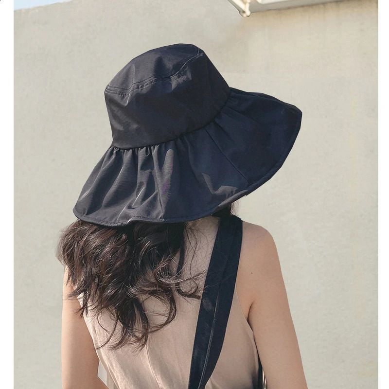 UPF50 UV Protection Wide Brim Sun Hat for Women Summer Face Covering Outdoor Beach Sunscreen Hat with Black Lining 250424