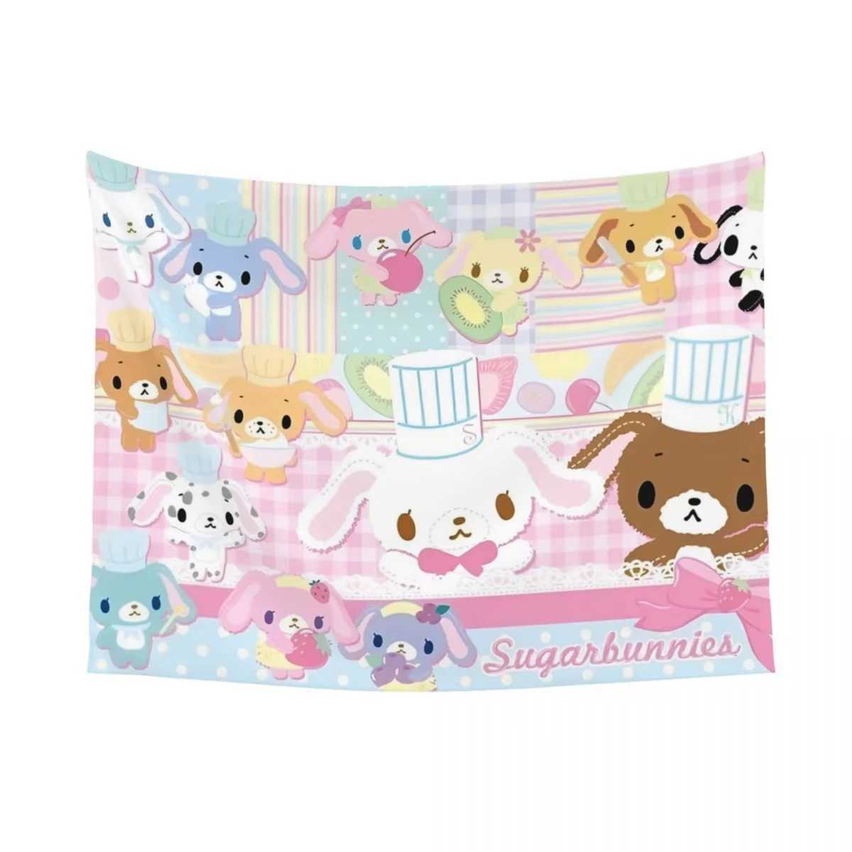 S-Sugarbunnies Anime Print Large Tapestry Wall Hanging Hippie Wall Tapestry Kawaii Cartoon Decor Living Room Bedroom Home DecorM251125