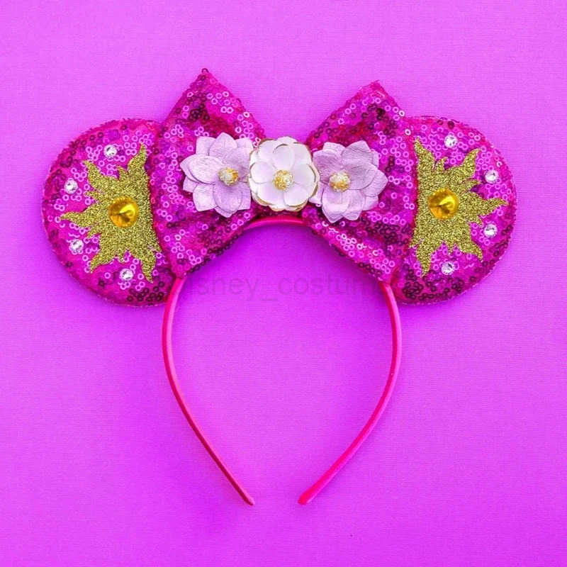 Disney Long Hair Princess Ear Hair Band Childrens Hexagonal Head Band Baby Flower Hair Girl Disney Bow Head Wearing Female Anime Hair Party Gift X2504