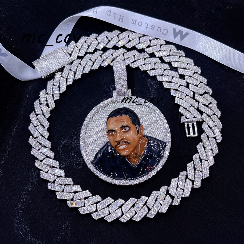 Hip Hop Iced Out VVS Moissanite Diamond Custom Portrait Enamel Pendant Charm