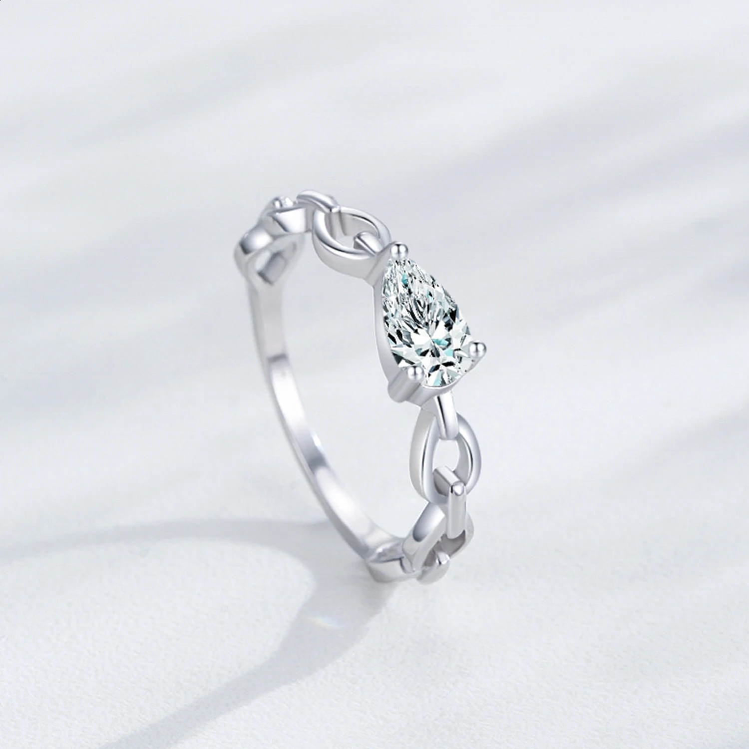 Ailmay 925 Sterling Silver Shiny Pear Shaped Zircon Cuban Chain Ring For Women Vintage Jewelry Accessories Gifts 250425
