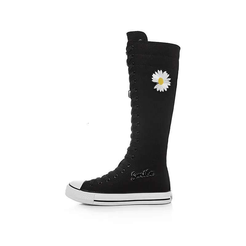 Spring new long lace-up sequin embroidered canvas shoes high soft-sole plush boots flat heightening couple large-size women shoe