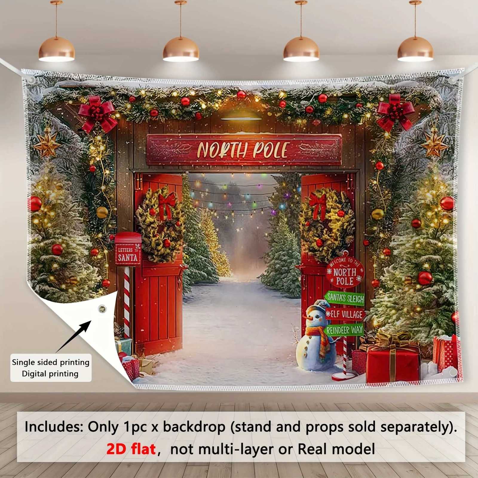 VIKAMA North Pole Red Gate Santa Claus Door Curtain Tapestry Indoor and Outdoor Gifts Room Wall Decoration Party BannerM251125