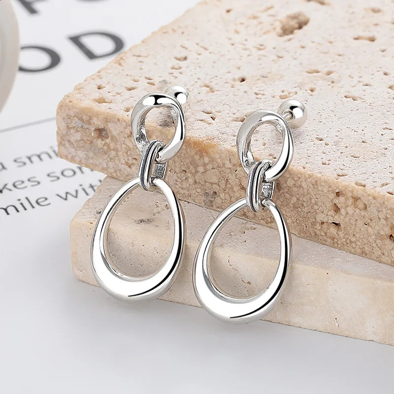 Original 925 sterling silver charm drop shaped double ring pendant earrings elegant womens drop punk earrings trend 250422