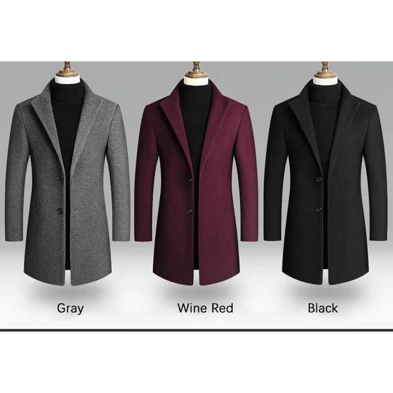 BROWON Brand Korean Coat Men 2025 Autumn and Winter Woolen Men Coat New Casual Slim Fit Windbreaker Long Solid Color Men JacketT251125