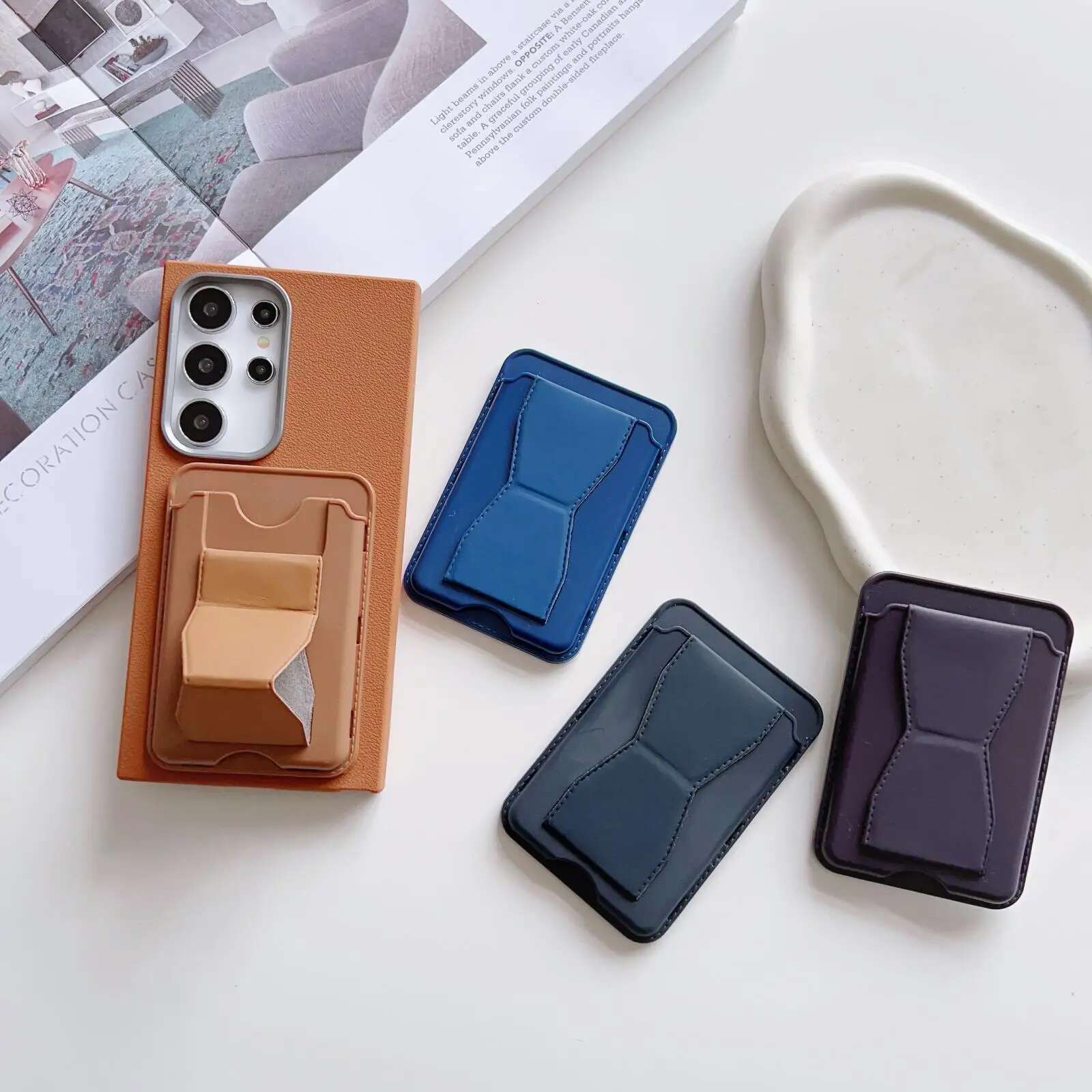 Kickstand Wallet With Stand Phone Card Holder Case For Iphone 13 12 14 Pro Max Back With Leather Cover Self Sticker