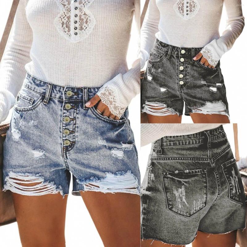 CNLONGBIDA Women's Shorts Woman Casaul Baggy Ripped Jeans Female High Waist Grunge Girls Fashion Streetwear Light Blue Buckle Denim