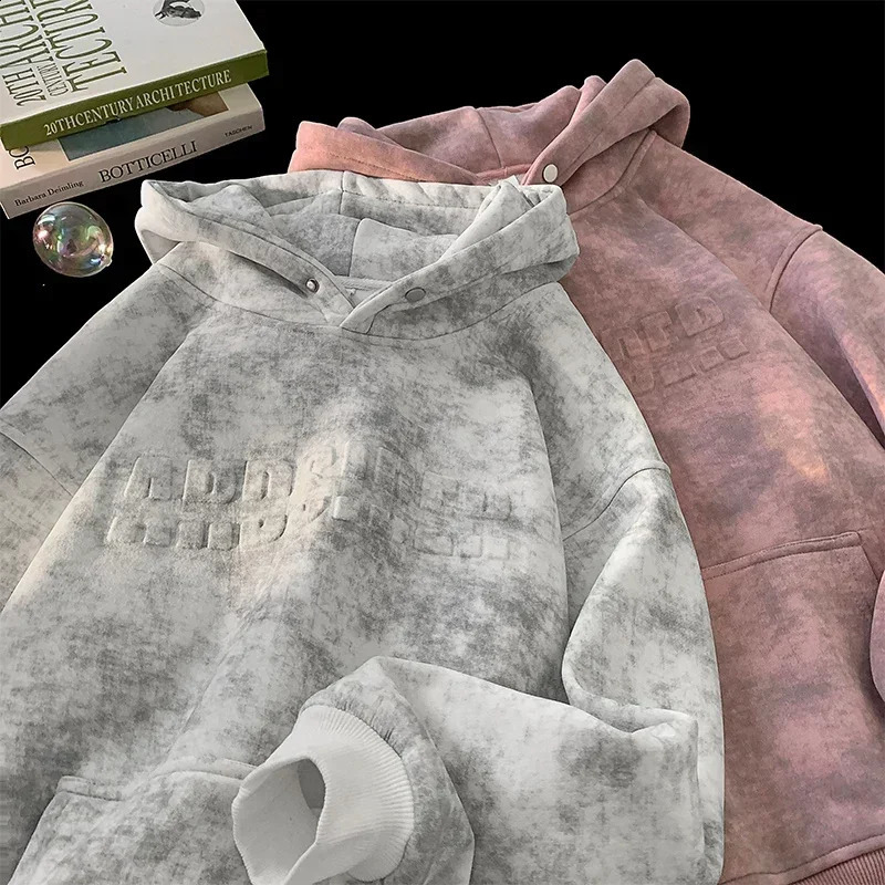 Tie dye hoodie Hipster Street Distressed Pullover hoodie embossed letter loose hooded sweatshirt mens hoodie womens hoodie 250423