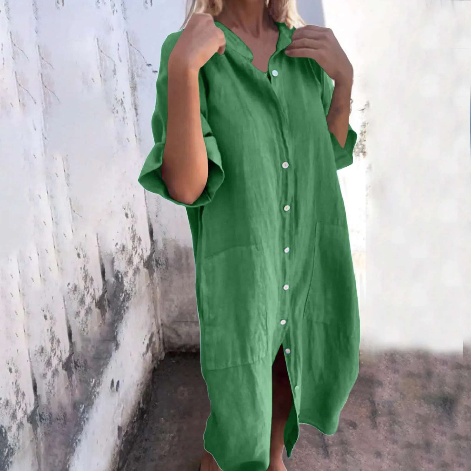 Dongdumaoyi New Women Casual Shirt Dress Short Sleeve Button Loose Dresses For Female Fashion Office Elegant Robe Femme Summer
