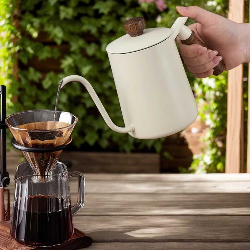 Hand Drip Kettle White Coffee Black Long Spout Goose Neck Stainless Steel Wooden Handle Drip Flow Regulator for Coffe C251125
