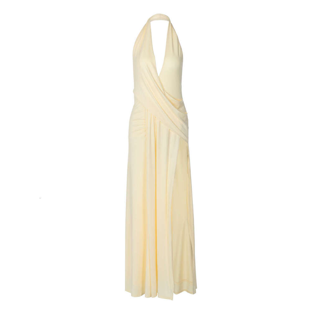 Dress for Women Designer Luxury 2025 Summer New Fashion Hot Girl Deep V Halter Neck Ruched Backless Irregular Dress - view 6