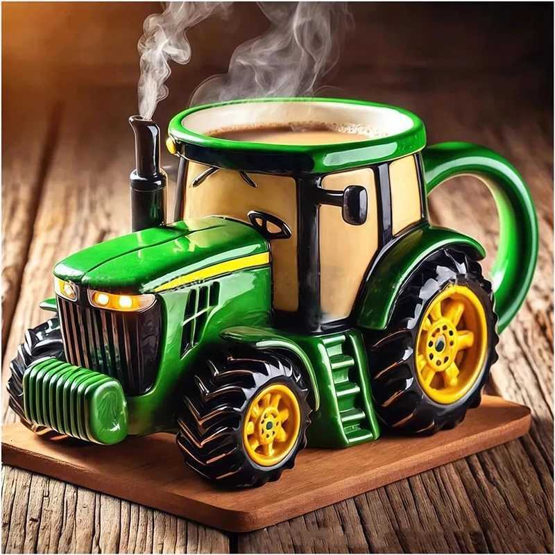 1pcs Creative Retro Green Tractor Coffee Cup Home Kitchen Desktop Decorative Ornaments Tractor-shaped Water Cup Gift Y251125