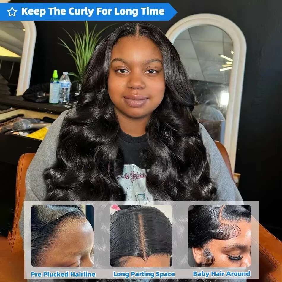 30 40 Inch Body Lace Front Wig Human Hair 13X6 Hd Transparent Frontal Glueless Pre Plucked Black For Women Water Wave
