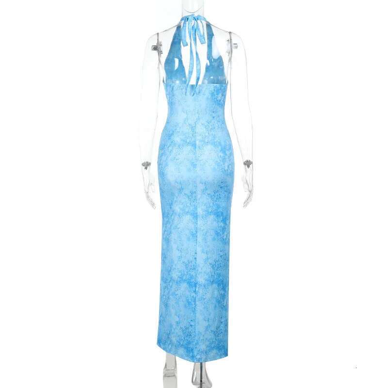 Dongdumaoyi Townlike Print Maxi Long Slim Bodycon Dress Women Halter Spring Summer Ruffles Nightclub Sexy Party Dresses