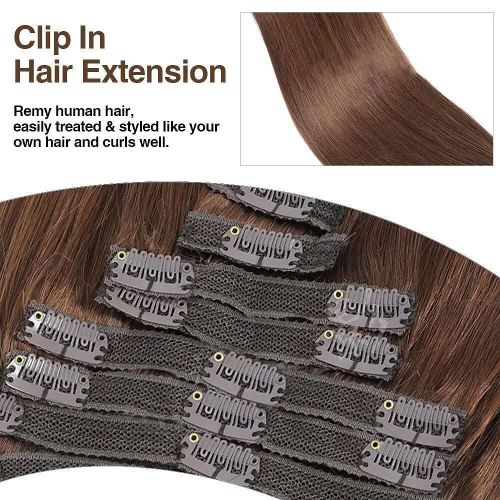 Real Human Color #4 Chocolate Brown Clip In Extensions 8Pcs Hair Natural Black Color 24 Inches