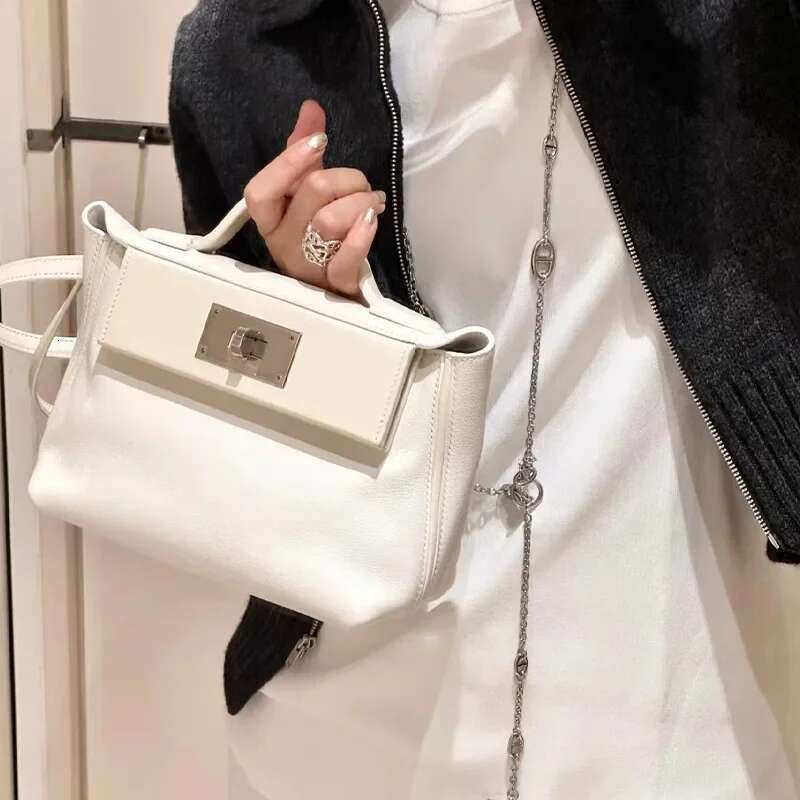 Genuine Leather Crossbody Soft Texture Single Lock Buckle Semi-Waxed Mini Dumpling Bag Double Shoulder