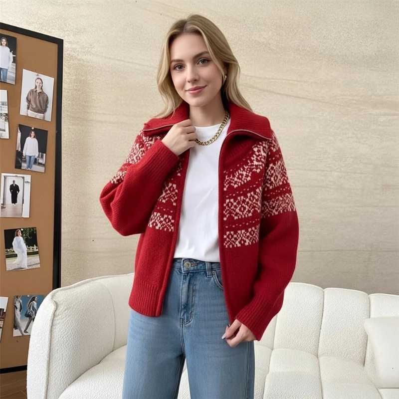 New Fashion Retro Womens Cardigan Knitted Sweater Long Sleeve Lapel Casual Womens Zipper Top JacketT251125