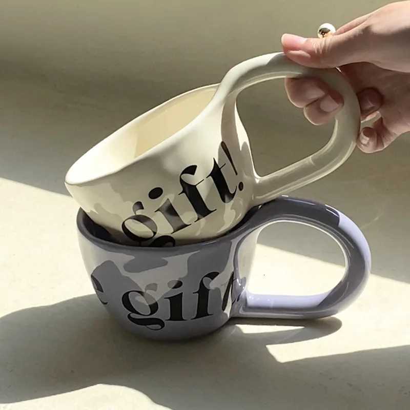 Alphabet Print Coffee Mug Premium Value Ceramic Mug with Ear Shaped Handle Breakfast Cup Y251125