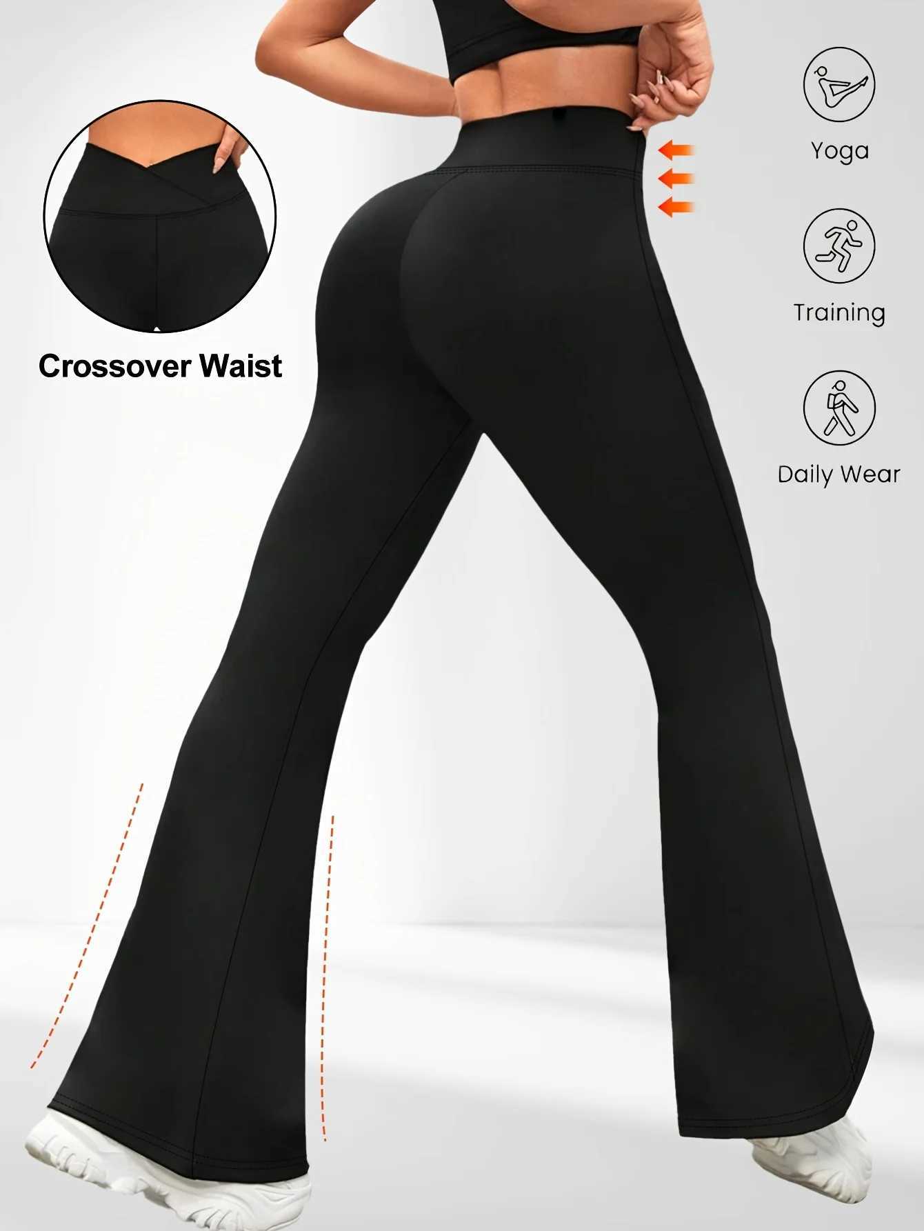 1. Solid color high waisted bell bottoms sports yoga pants spring and summer running and fitness bell bottomsC250425