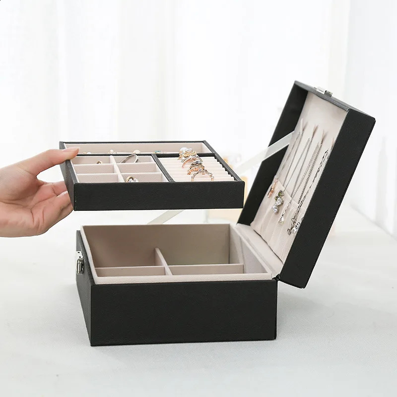 Double-layer Wooden Jewlery Box Ring Box Jewelry Boxes and Packaging with PU Leather Jewelry Storage Organizer and Makeup Case 250424