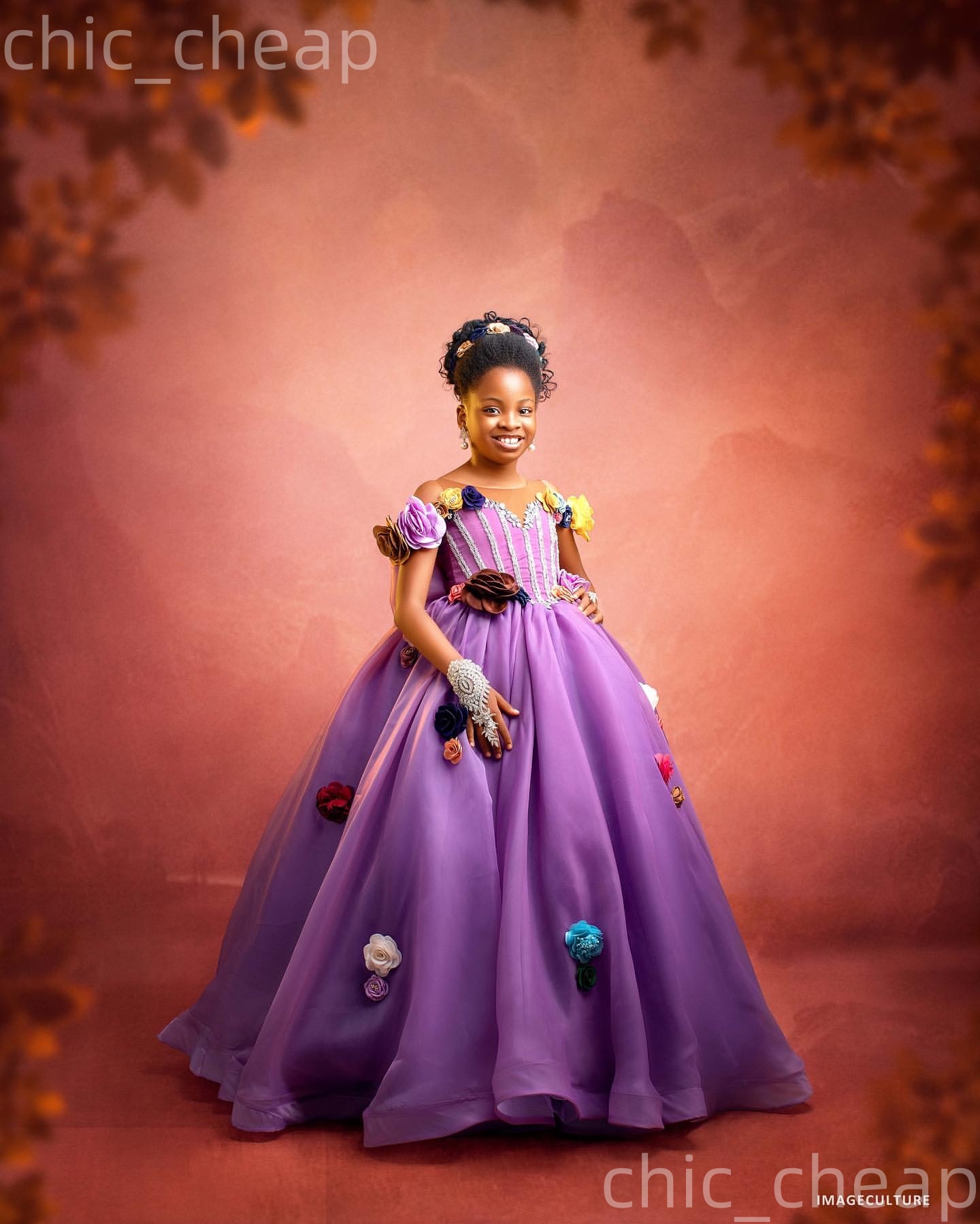 2026 Purple Ball Gown Flower Girl Dresses Beaded Crystals Flowers Organza Little Girl Christmas Peageant Birthday Christening Tutu Dress Gowns ZJ4242