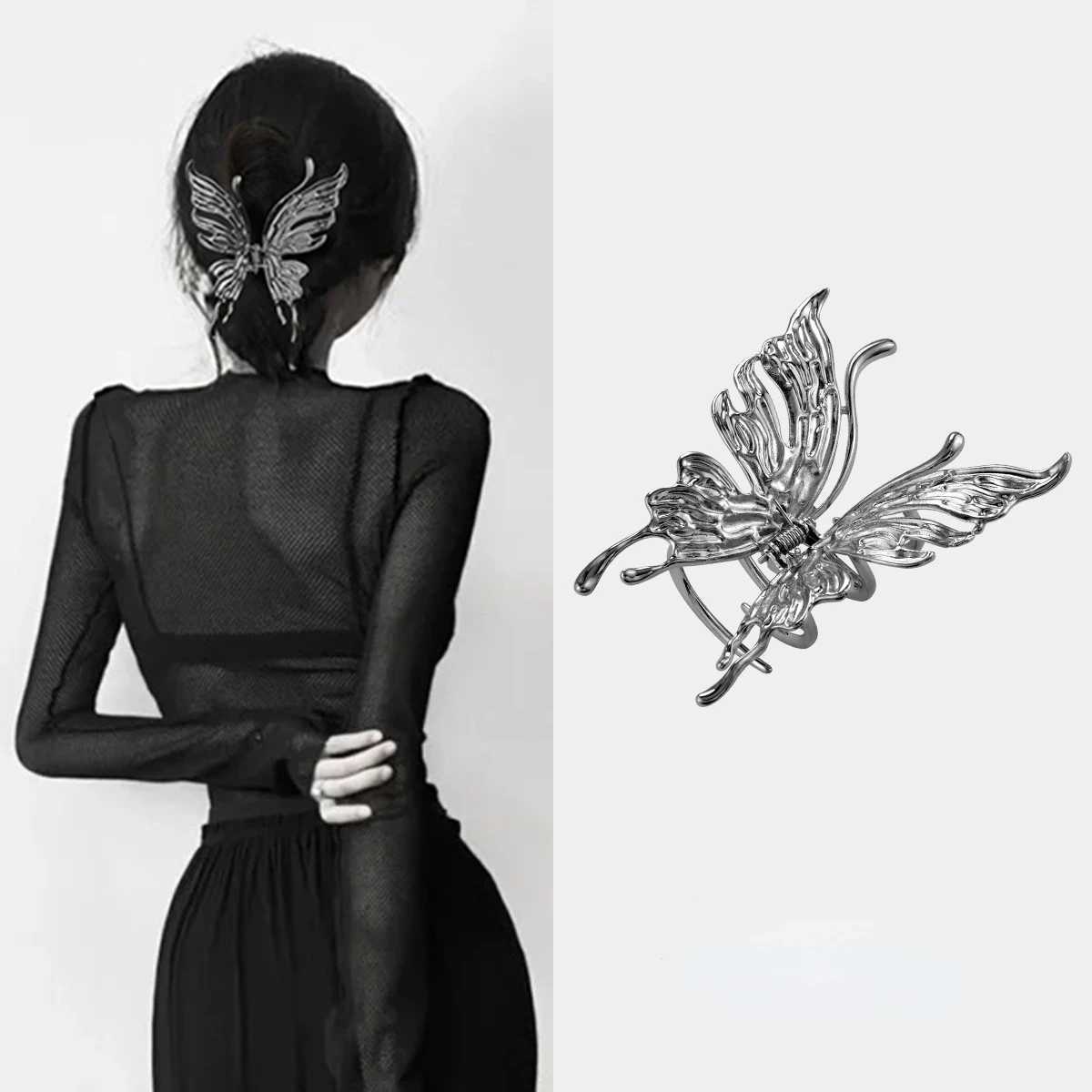 Butterfly hair clip womens temperature 2023 new simple headband metal pleated hair claws personalized hair accessoriesT250425