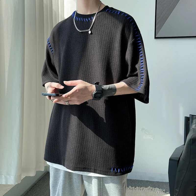 Mens summer high-quality T-shirt manual Suture Harajuku mens casual T-shirt neutral oversized T-shirt short sleeved top 250423