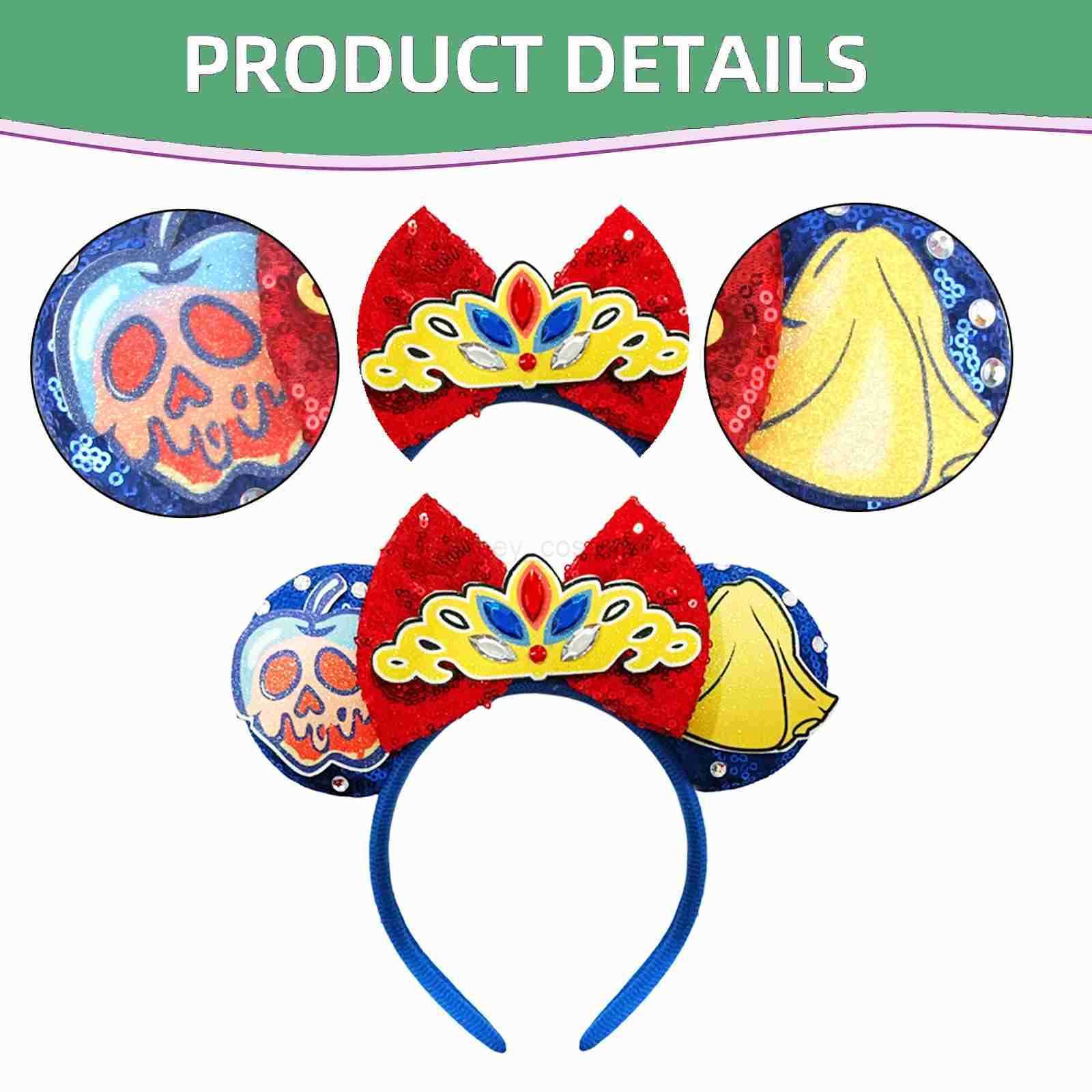 Disney Mickey Mouse Princess Snow White Headband Girl Skeleton Poison Apple Ears Hair Accessories Female Queen Hair Band X250425