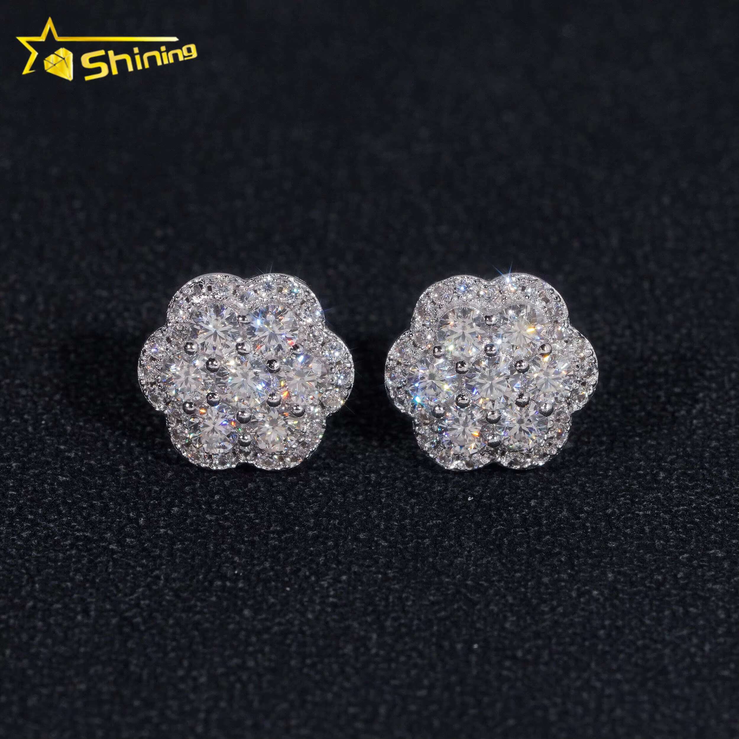 New Stocks Pass Diamond Tester GRA Certified VVS Diamond 925 Sterling Silver Cluster Moissanite Stud Earrings