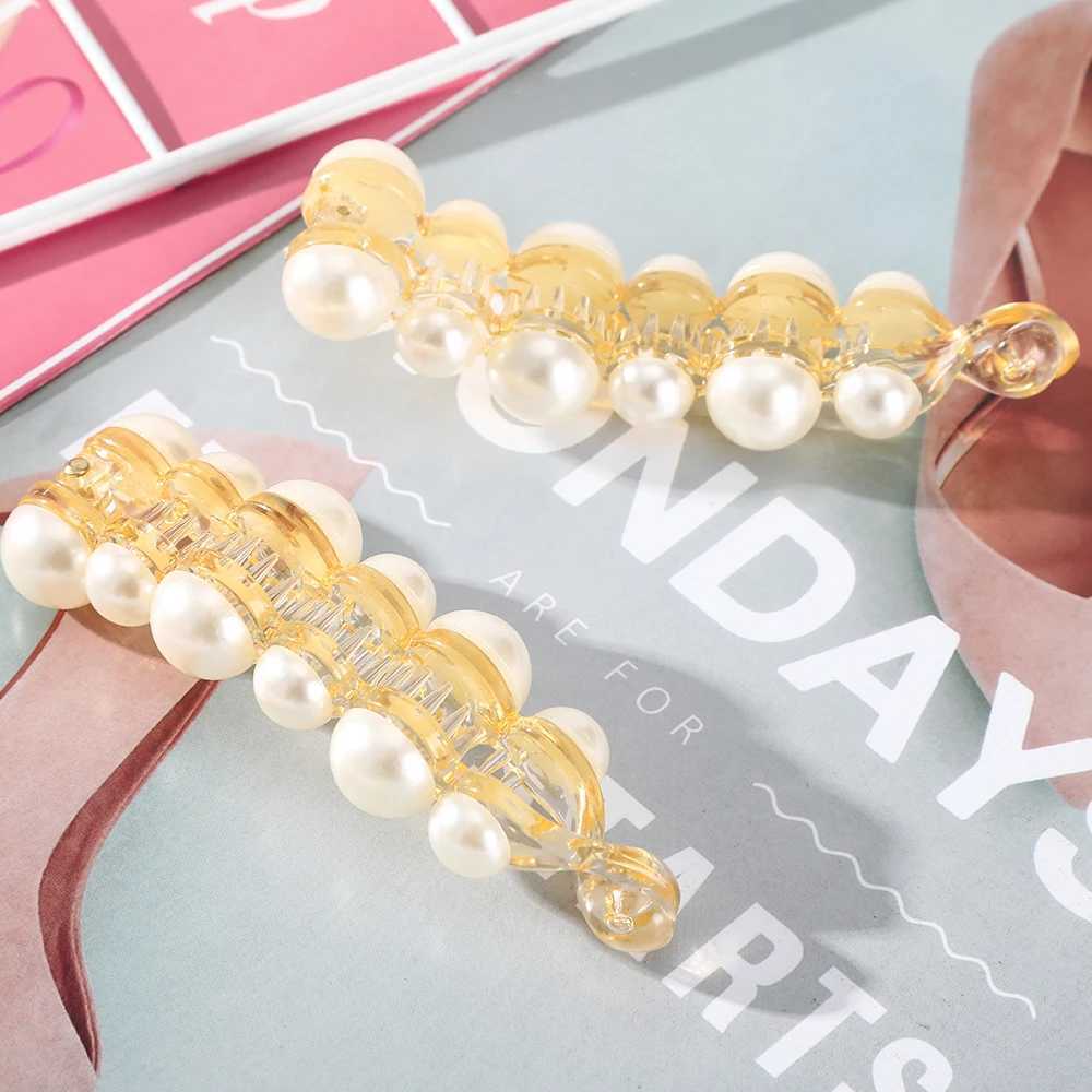 Pearl banana hair clip womens jewelry accessories fashionable ponytail hair clip twisted hair clipT250425