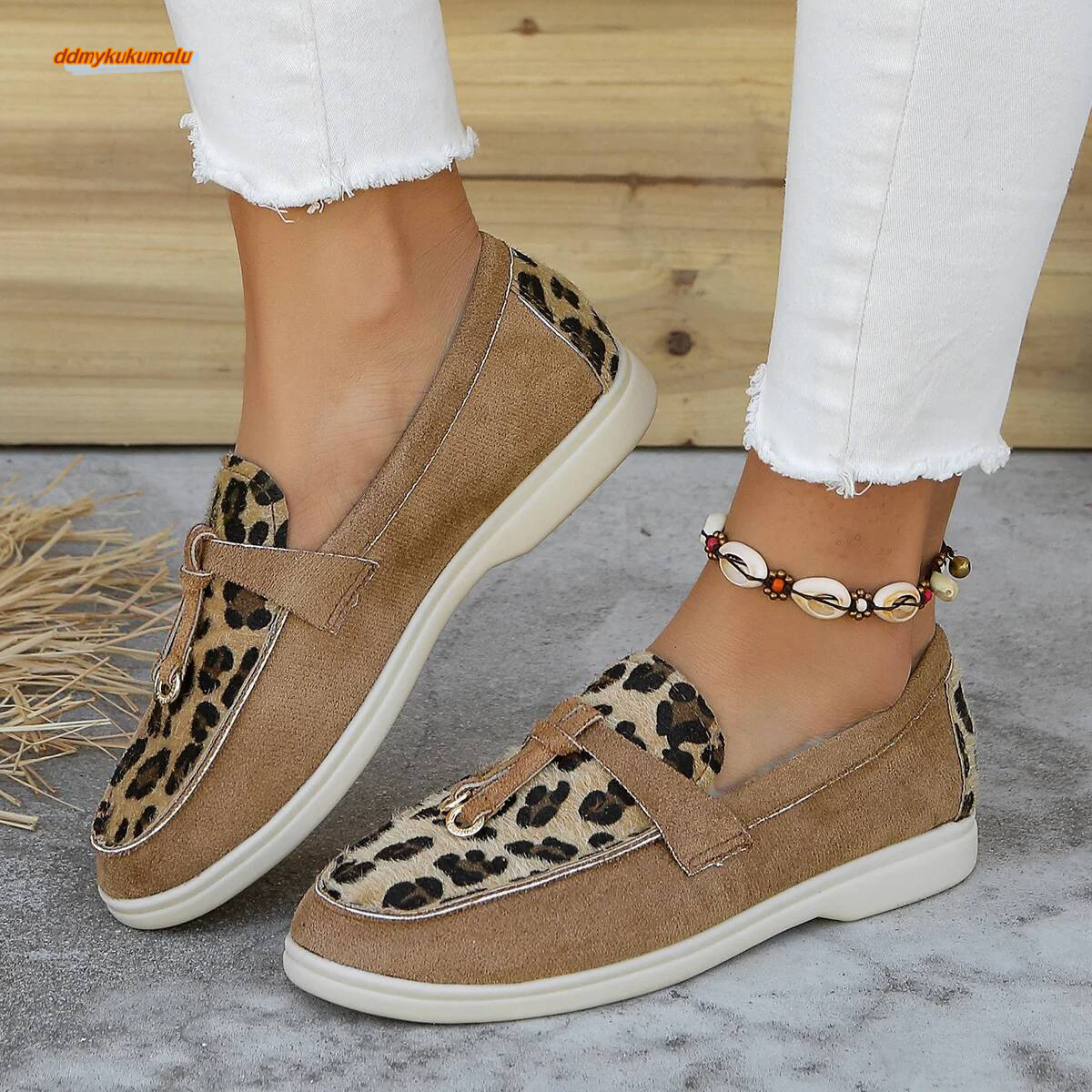 2024 New Leopard Splicing Flat Casual Brand Slip on Loafers Vulcanized Shoes Walking Single Sneakers Women ddmykukumalu