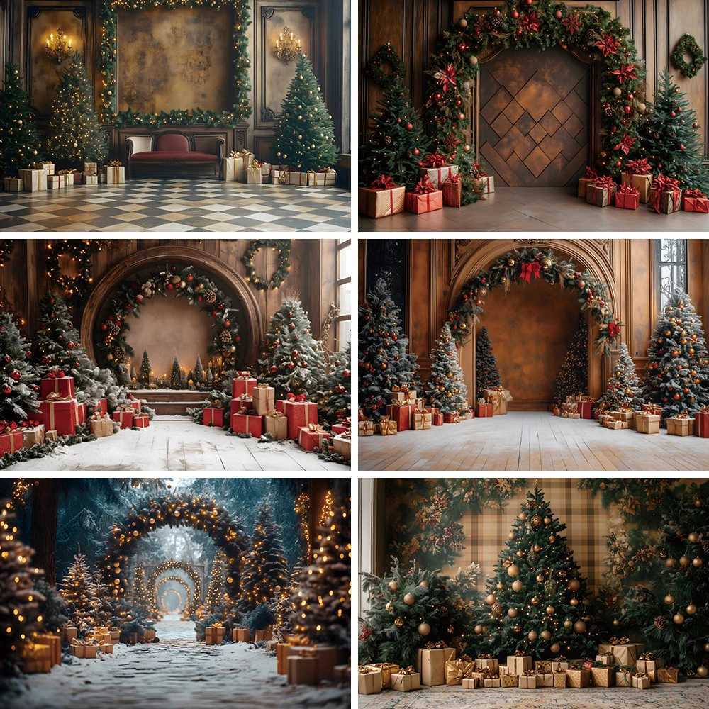 Merry Christmas Wreath Winter Holiday Photography Background Santa Claus Family Christmas Eve Party Decorative Photo BackdropM251125