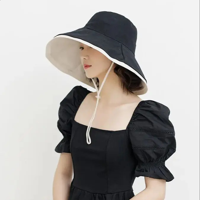 Cotton Double-sided Wear Fishermans Hat Womens Summer Fashion Hundred Shading Cloth Hat Show Face Smaller Sunburn Protection 250424