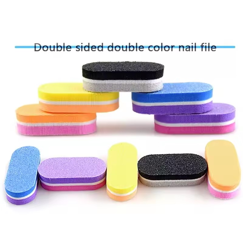 Mini Double-Sided Nail Sponge Files Buffer Block Two-color Oval Shaped Buffing Sanding Nails File Manicure Polish Tools