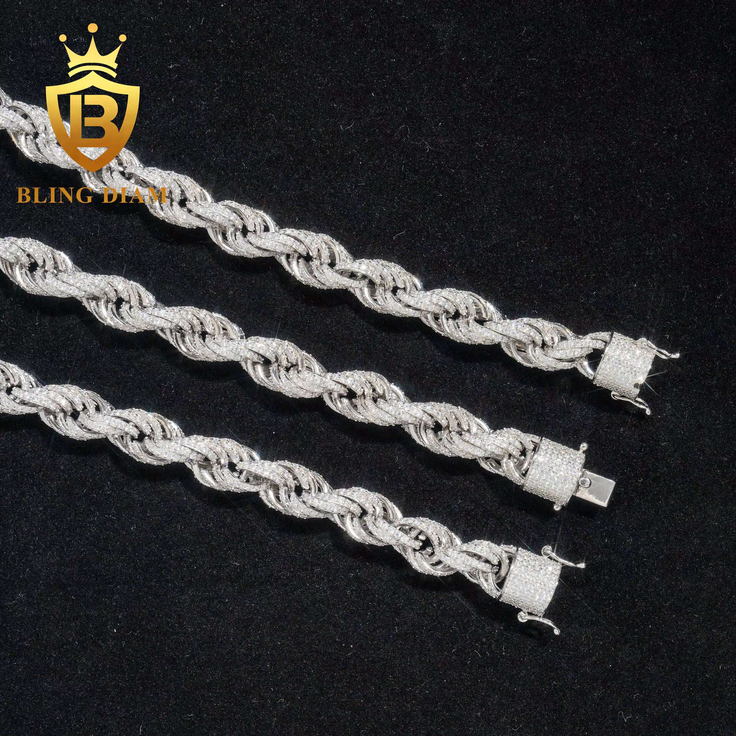 10mm Moissanite Cuban Link Chain Rope with Diamond Design Hip Hop Jewelry Moissanite Cuban Link Moissanite Ice Out Cuban Chain