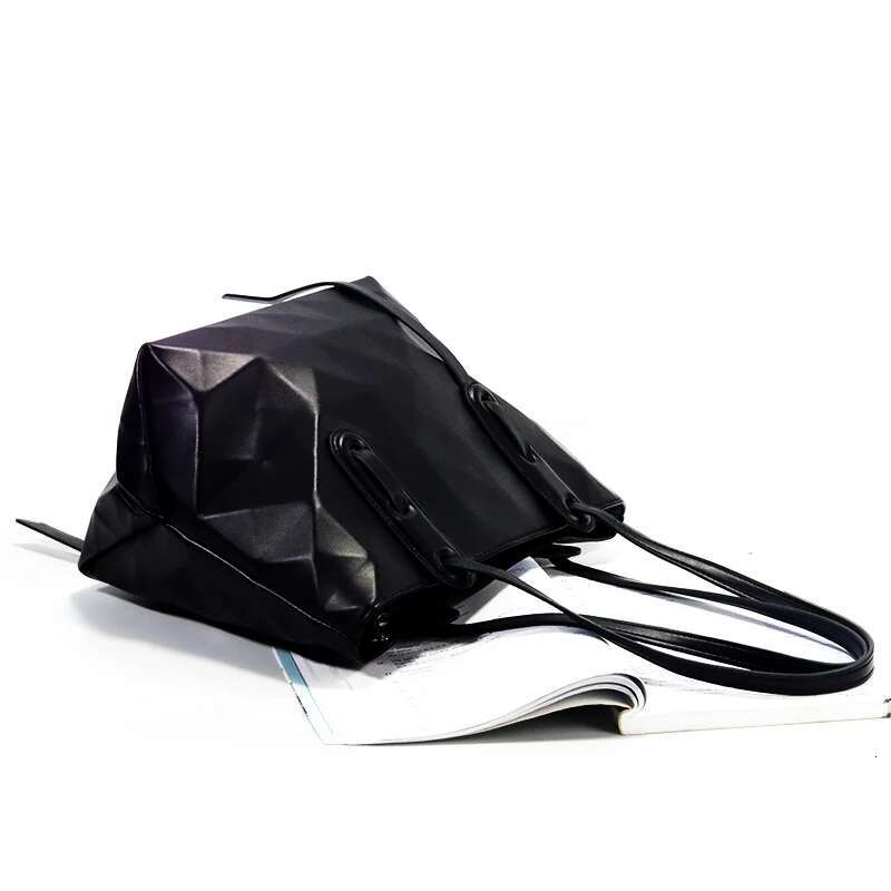 Geometric Design Black Silicon Tote For Women, Large Capacity Shoulder Bag Track Series Bao Bolsos Mujer