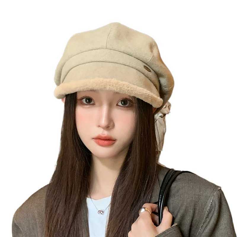 Faux Fur Beret for Women Winter Fashion Plush Slimming Newsboy Cap Elegant Short Brim Hat Flattering J251125