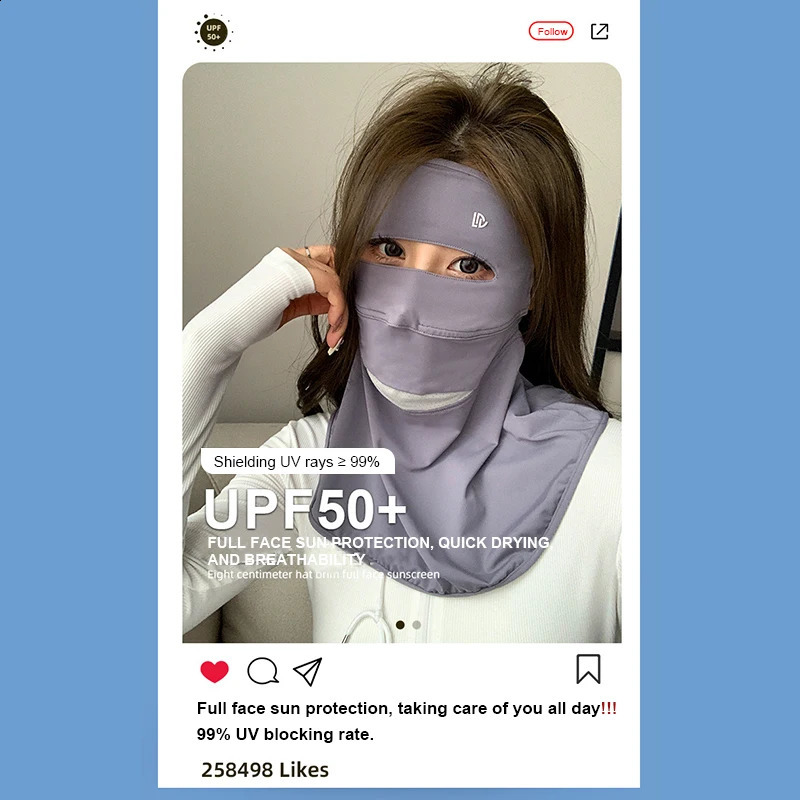 Full Face Sunscreen Mask Female Summer Anti-Ultraviolet Driving Riding Sunshade Face Kini Eye Protection Ice Silk Masks 250424
