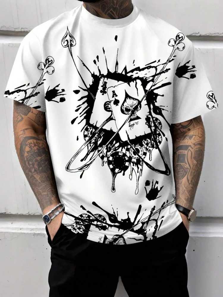 2025 3D Poker Printing Mens Fitness T-shirt City Fashion Mens Short sleeved Top Summer Daily Casual Mens Short sleeved Top W250425