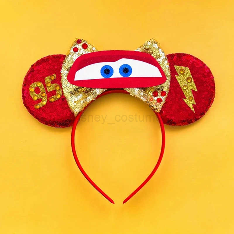 Disney Pixar Animation Car Lightning McQueen Earrings Headbands Womens sequins Bow Mother Hair Accessories Childrens Piston Cup Headbands Girls X25042