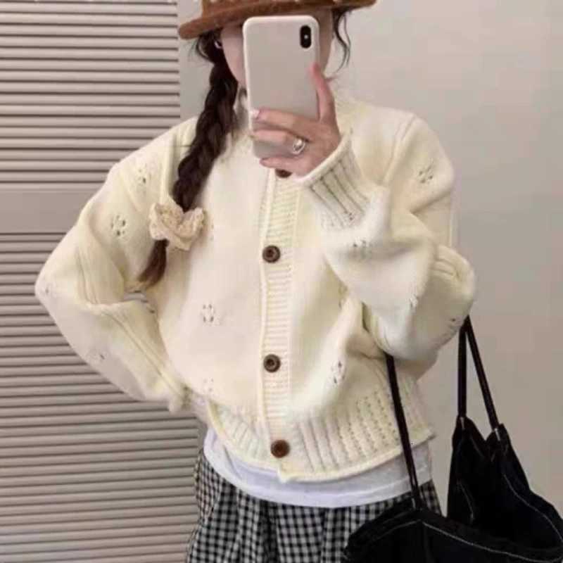 Zjaiss 2025 Autumn Winter New Loose Coats Korean Style Vintage Cardigan Women Casual Stand Collar Knitted SweaterT251125
