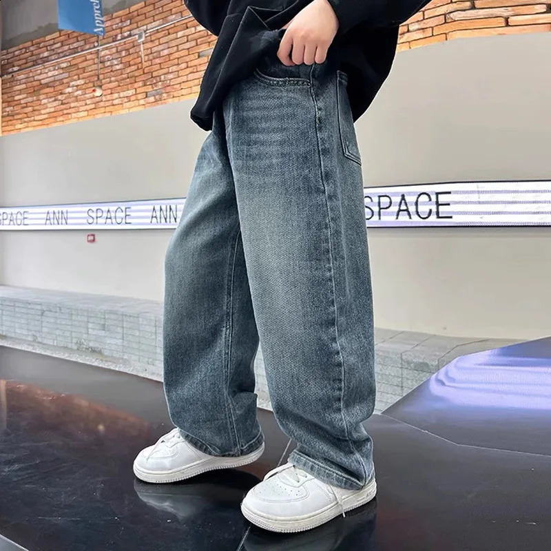 Childrens Jeans Cotton Elastic Wiast Baby Boy Loose Versatile Teen Boys Trouser 250414z