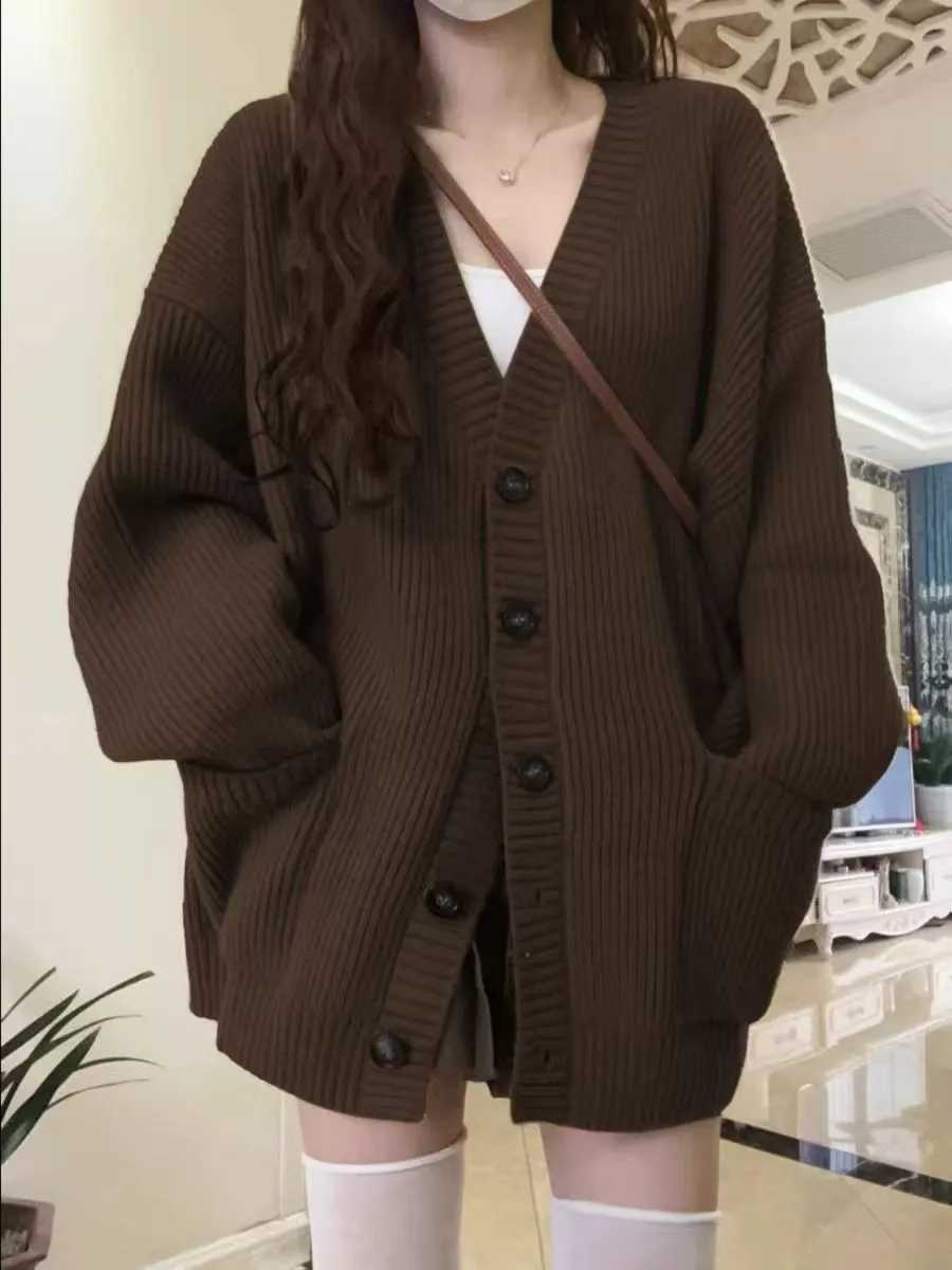Autumn Winter Women Cardigan Sweater Coats Fashion Female Long Sleeve V-neck Loose Knitted Jackets Casual Sweater CardigansT251125