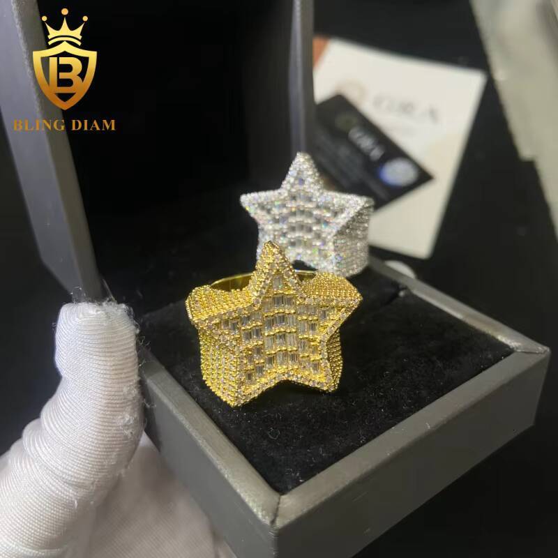 925 Sterling Silver Moissanite Ring Star-Shaped Ring Iced Out Moissanite HipHop Style Jewelry Ring Pass Diamond Test in Stock